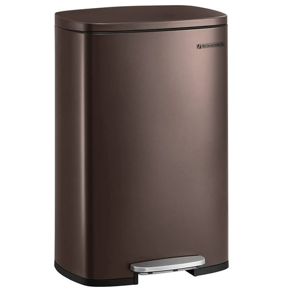 SONGMICS Kitchen Trash 13.2 Gallons (50L) Garbage Can Pedal Rubbish Bin with Plastic Inner Bucket Brown