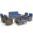 thumbnail image 2 of Unnifurnzi 10 Pieces Patio Furniture with Fire Pit-6'' Thick Cushions Outdoor Furniture with Swivel Rocker Chairs Couch and Ottoman Wicker Patio Furniture for Deck Porch Garden Poolside-Gray/Blue, 2 of 7