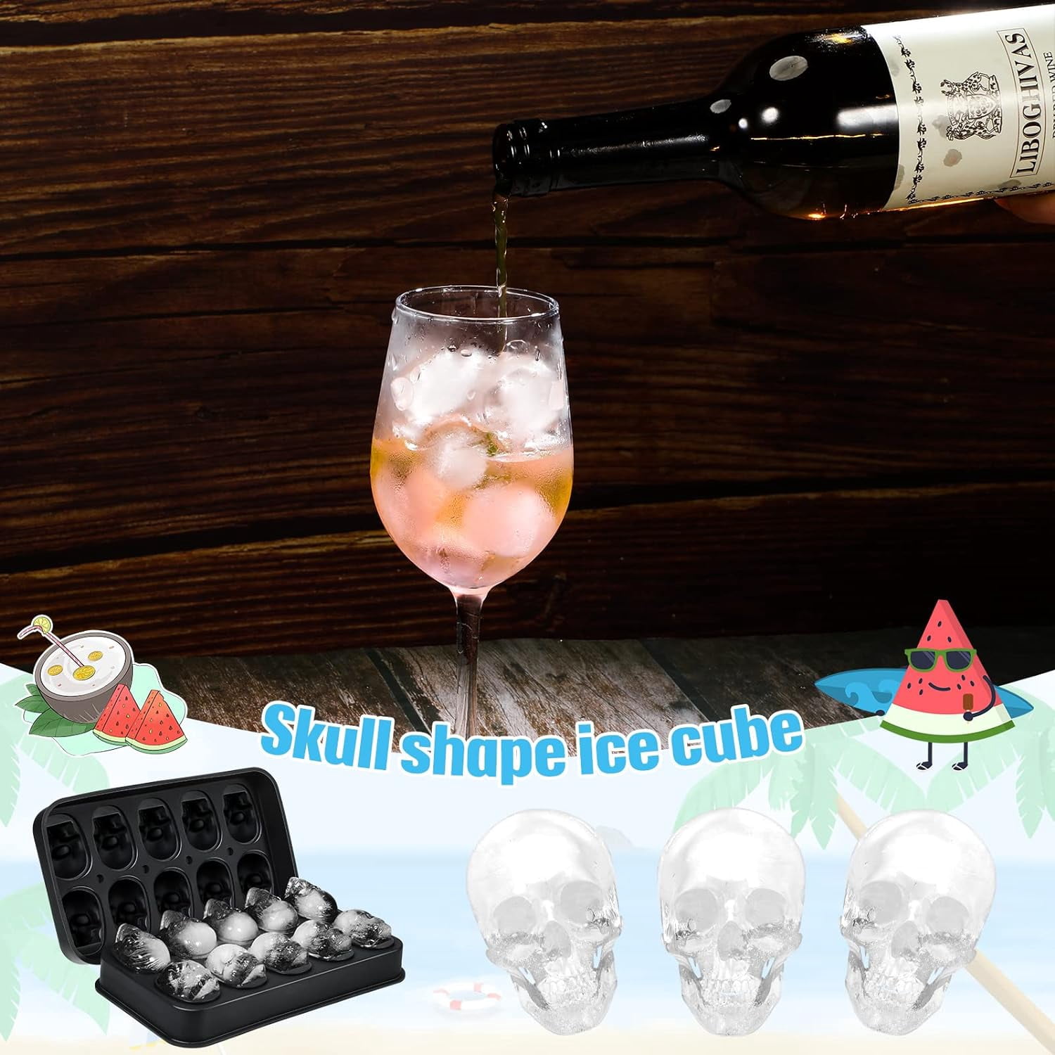 Silicone Skull Ice Cube Maker Mold Flexible Skull Ice Cube Tray for Whiskey Baking Chocolate Candy Resin(Black,2 Pack)