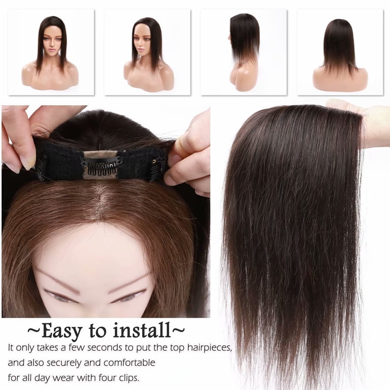 Clip-In Human Hair Topper, Silk Base, 5.1x5.1 Inches, 16 Inch Length Benehair 100% Human Hair Extensions Clip In Topper Toupee  main image 4