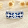 thumbnail image 3 of SHELOVES White CZ and Blue Created Sapphire Wide Wedding Bands for Women Elegant White Gold Baguette Rings Size 8, 3 of 7
