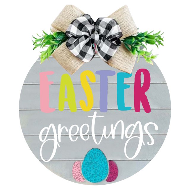 Dsscvnef Set of 5 Easter Bunny Wooden Welcome Signs Round Hanging Door Decorations With Floral Wreaths Spring for Front Porch and Home Ribbon Ornament Hangers Stained Glass Birds