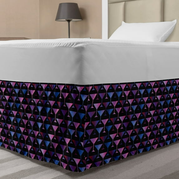 Vodka Soda Bed Skirt, Repetitive Martini Glasses Cocktails Polygonal Pattern, Elastic Bedskirt Dust Ruffle Wrap Around for Bedding Decor, 4 Sizes, Quartz Pale Fuchsia, by Ambesonne