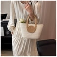 thumbnail image 3 of Xiao Hua Bolso de hombro tejido para mujer, bolso de mano y neceser, elegante bolso de playa de verano, 32 x 10 x 19 cm (color caqui y blanco)., 3 of 5