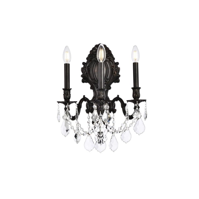 Elegant Lighting Monarch Traditional 3 Light E12 Crystal Royal Cut Dark Bronze Wall Sconce