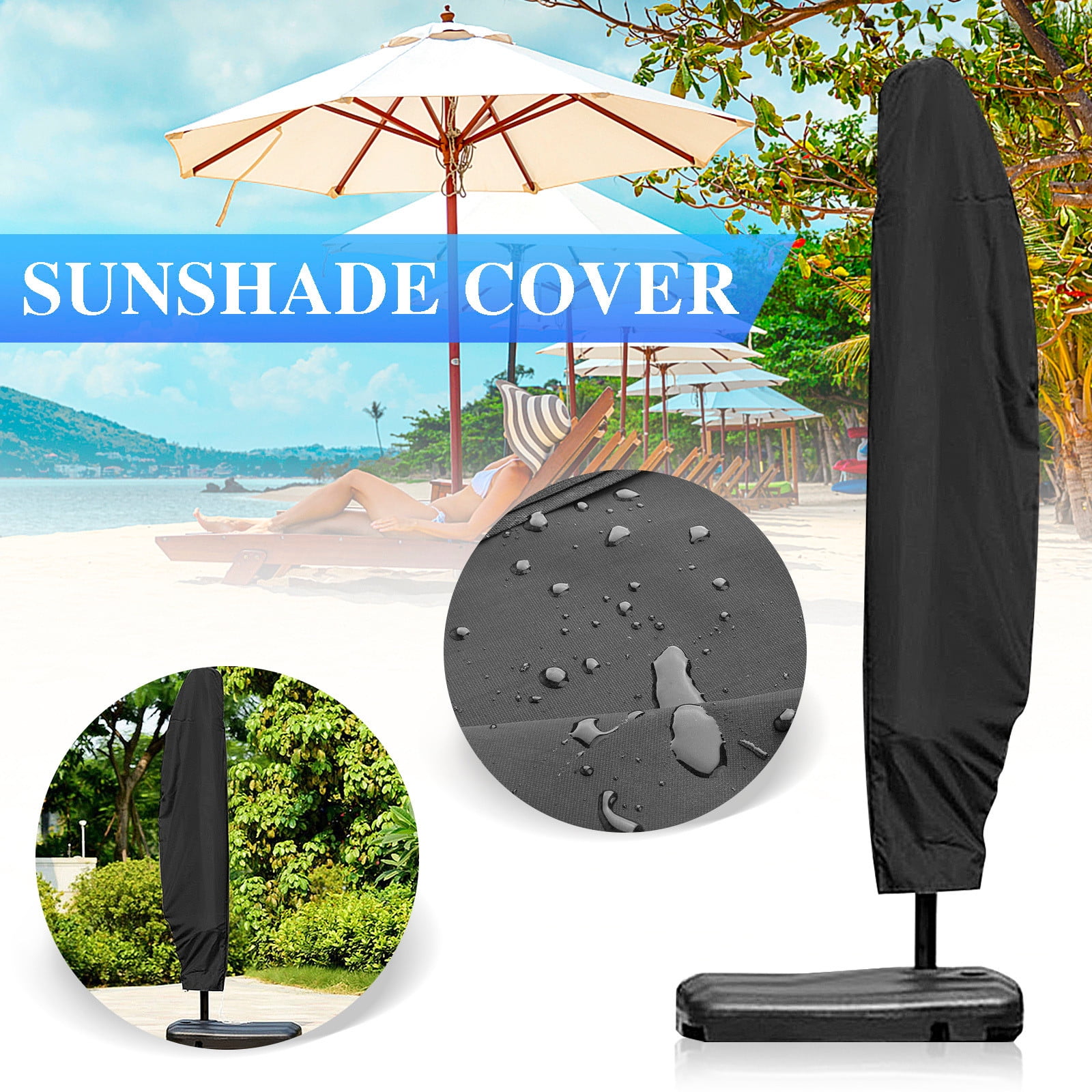 Patio Umbrella Cover Waterproof Parasol Cover with Zipper for Outdoor Cantilever Umbrella 9ft to 11ft 