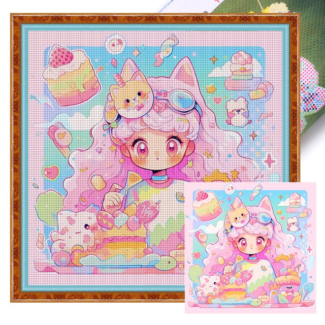 Hilo de Bordar de Algodón Ecológico Wdftyju Frizzy Girl 14CT 50x50cm