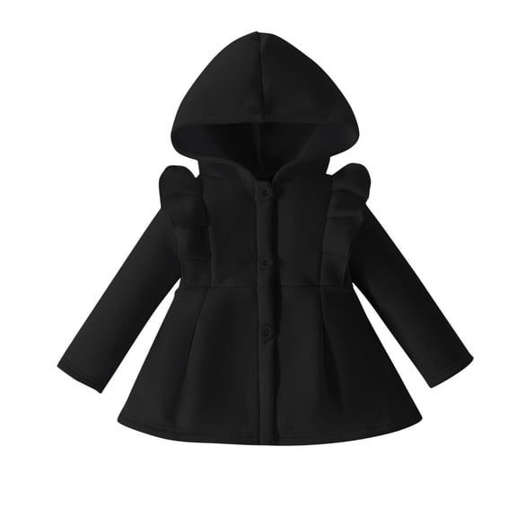 SELONE Jacket Toddler Boy Cotton with Pockets Hooded Button Solid Long Sleeve Cute Clothes Black 18M