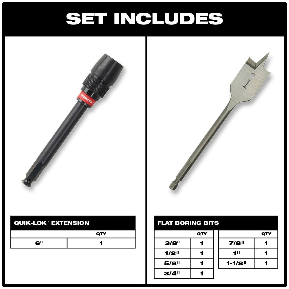 Milwaukee Tool Flat Boring Bit 6" Universal Set - 8PC