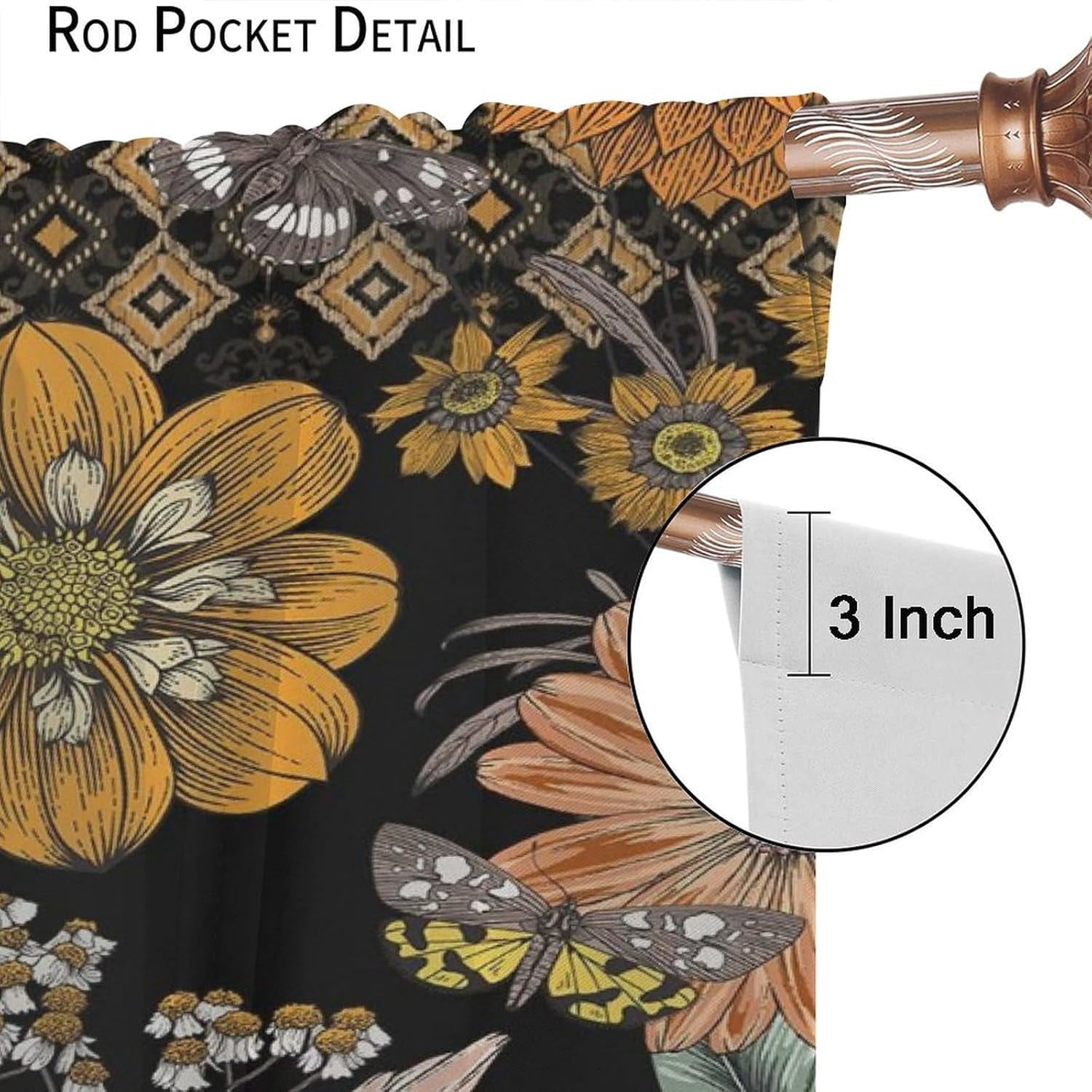 Boho Flower Curtains for Living Room, Vintage Paisley Floral Window Treament for Bedroom, Retro Bohemian Floral Print Blackout Drapes 2 Panel Sets,55x63 Inch