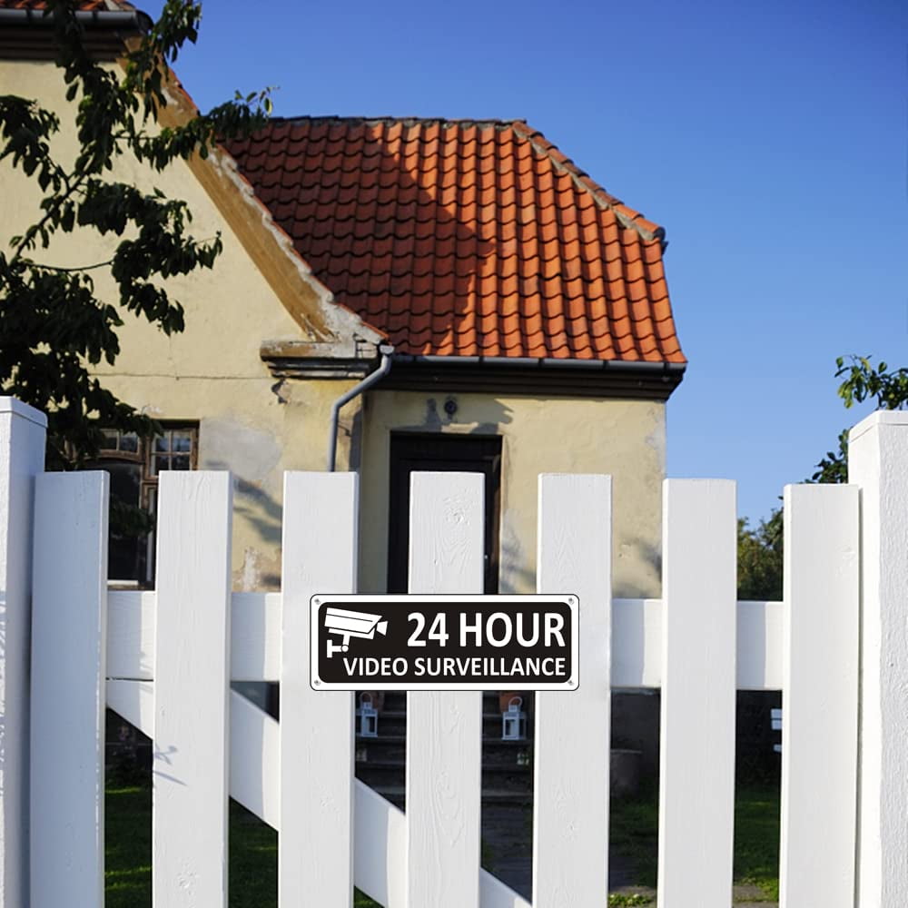 (Pack of 4) 5 x7 inch “Warning - Premises Protected by 24 Hour Audio and Video Surveillance” Sticker Labels, 5 mil Laminated Polyester with SuperStick Adhesive, Black and Yellow