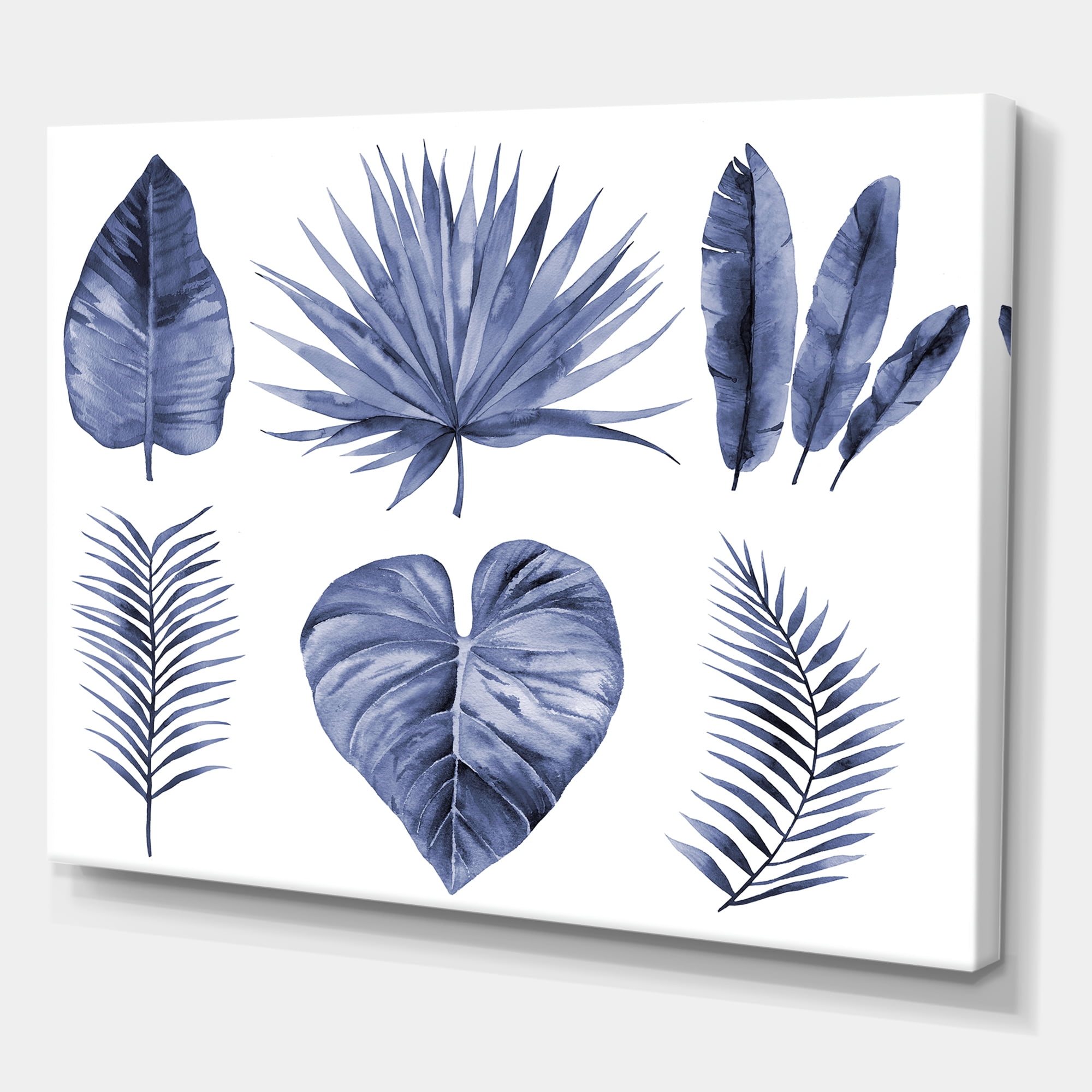 Designart ' Blue Watercolour Tropical Leaves IV ' Traditional Canvas Wall Art Print