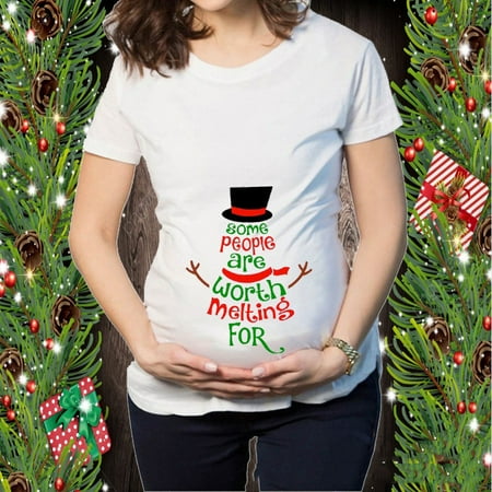 

Big Holiday Savings Christmas T-shirt Cartoon Print Maternity Clothing Short Sleeve Top Pregnancy T-shirt