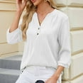 thumbnail image 4 of MIUOWANP Women's 3/4 Sleeve Tops Solid Color V-Neck Loose Button-Down Shirt Size XL(10)White, 4 of 8