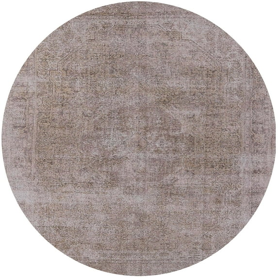 Ahgly Company Indoor Round Mid-Century Modern Silver Pink Oriental Area Rugs, 6' Round