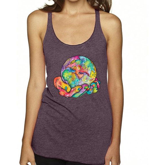 Wild Bobby Rainbow Painted I've Got The Whole World Dean Russo Design Inspirational/Christian Women Tri-Blend Racerback Tank Top, Purple Vintage, Medium