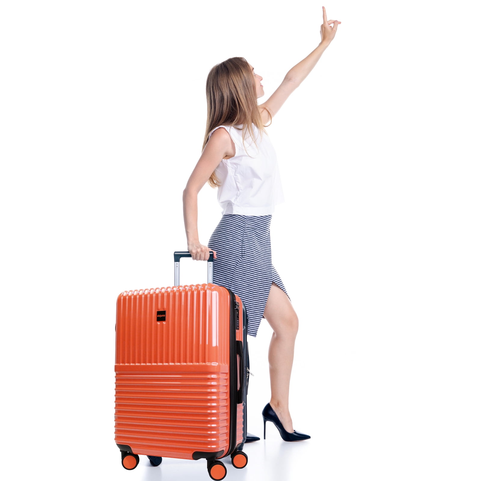 CalBags Dejuno Tonal 24-Inch Polycarbonate Lightweight Hardside Expandable Spinner Luggage with TSA Lock - Coral