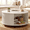 Natural White, variant on ROGALIS 31.5" Round Coffee Table with Storage, Modern Coffee Table with 360° Curved Sliding Door, Fluted Wood Coffee Table with Adjustable Footpads for Living Room, Black
