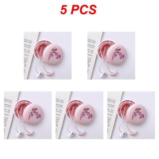 1-5 Pcs Étui Porte-Écouteurs avec Subwoofer Ligne d'Écouteurs Dessin Animé Rouge Riz Boîte de Rangement Protectrice Sac pour Écouteurs Style A 5 Pcs