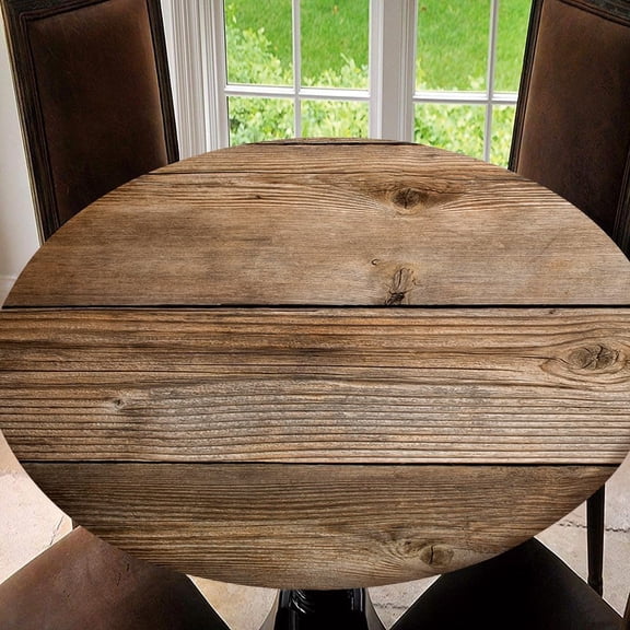 Round Fitted Tablecloth,Wooden, Elastic Edged Table Cover, Outdoor & Indoor, Picnic, Patio, Lodge Party Decor Present, Tablecloth Size 50"(Fit for 38.2"-42.1" Table)