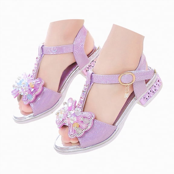 enyan Girls Summer Sandals Flat Open-Toe Lightweight Sandals for Toddler Little Kids Little Girls Sandals,Purple,Size 11