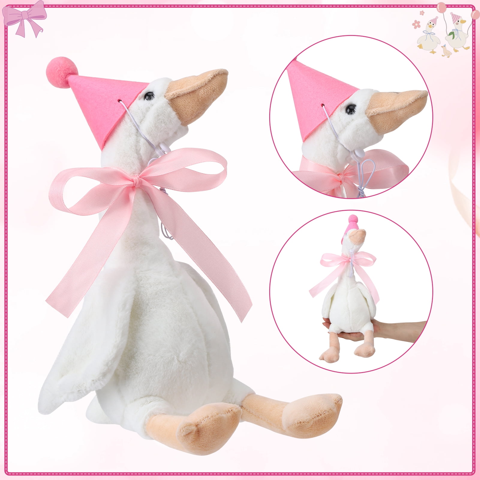 KABOER 81 Pcs Mini Goose Stuffed Animal Set, Included 8 Pcs 11.8'' Goose Plush Toys with Stickers, Keychains, Hats, Bags and Ribbons, Adopt A Pet Toys for Party Favor Supplies
