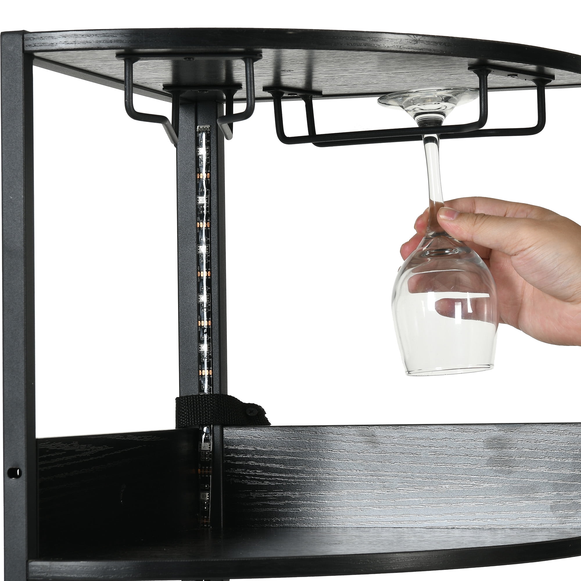 DEXTRUS Corner Bar Cabinet Modern 5 Tier, 1 Door, LED Light, Power Outlets, Glass Holder, 62 in