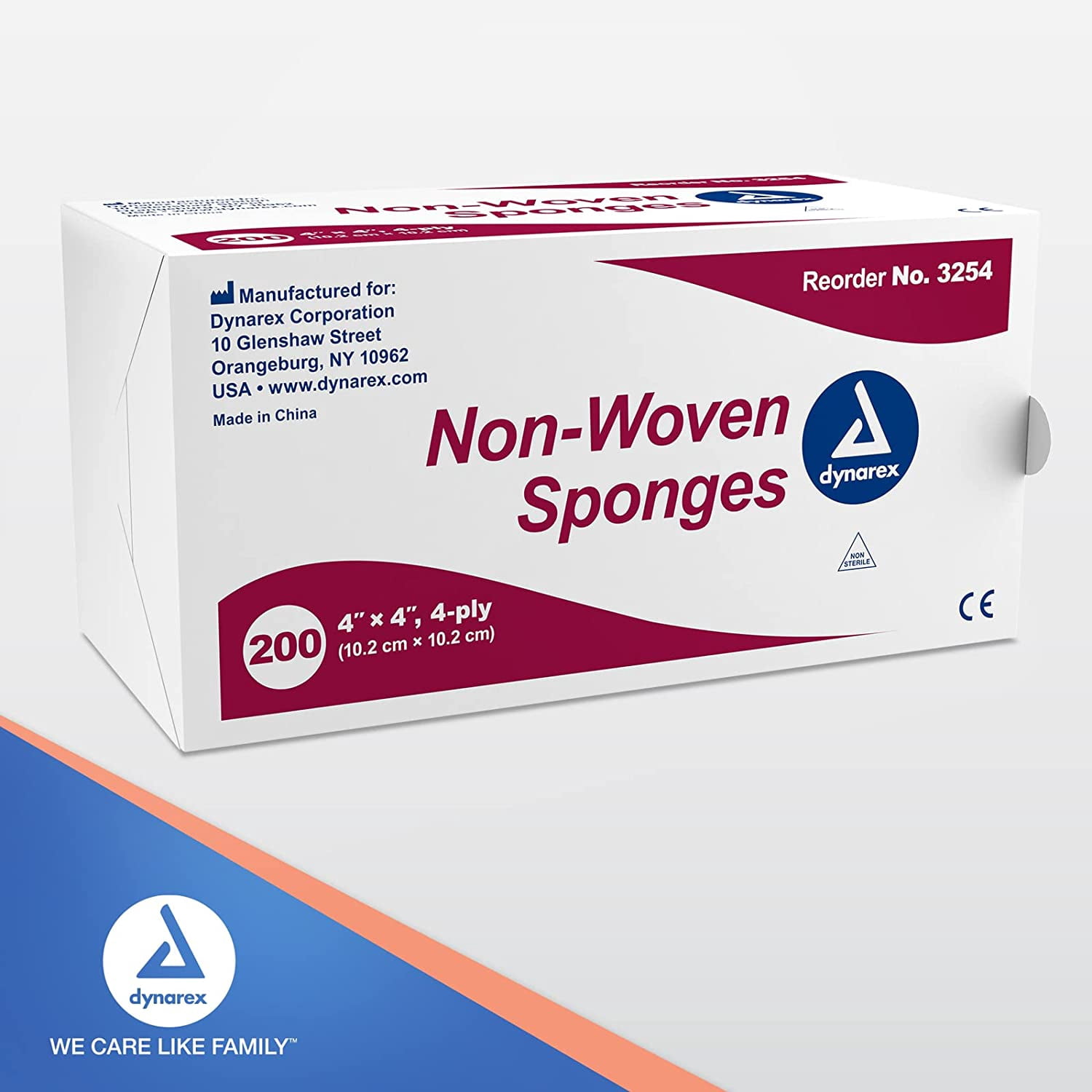 Dynarex 4-Ply Non-Woven Gauze Sponges, 4" x 4", Non-Sterile, Moderate Absorbency, 200 Count, 6-Pack
