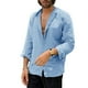 thumbnail image 5 of Camisas Para Hombre Slim Fit Camisa de manga larga con solapa de color sólido de lino y algodón para hombre Camisa de playa informal (Blue, XXL), 5 of 7