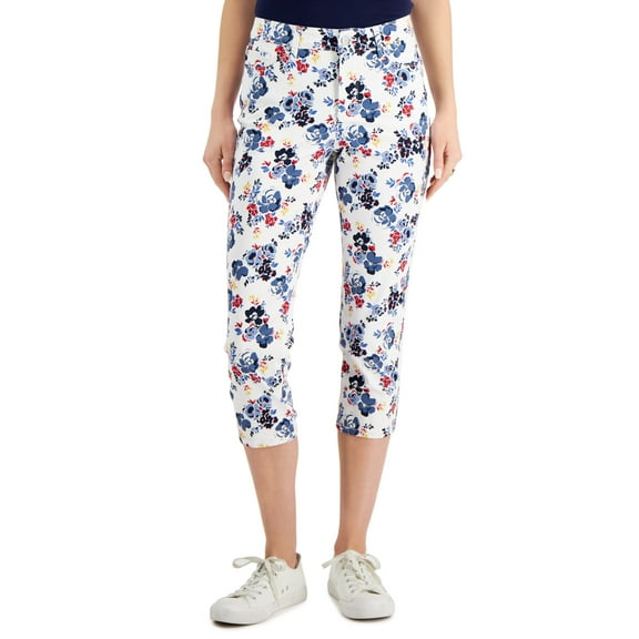 Charter Club Womens Bristol Tummy Control Capri Jeans Bright Floral White 12