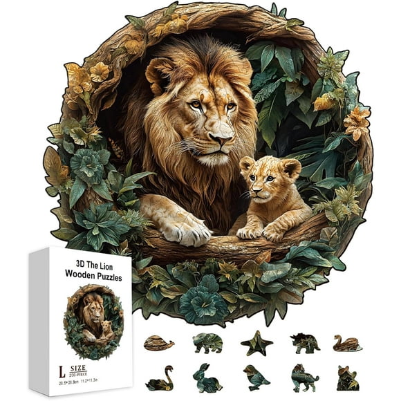200Pcs 3D The Lion Wooden Jigsaw Puzzles for Toddler Learning 11.34x11.22inch Colorful Forest Animals Wood Puzzles Holiday Birthday for Preschool Learning