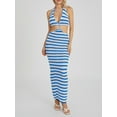 thumbnail image 4 of Women Knit Dress, Tie-up Halter Dress Striped Summer Long Dress for Party Cocktail, 4 of 9