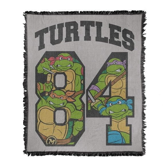 TMNT Blanket, 50"x60" TMNT 84 Woven Tapestry Cotton Blend Fringed Throw Blanket