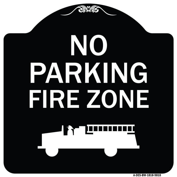 SignMission A-DES-BW-1818-9818 18 x 18 in. Designer Series Sign - No Parking Fire Zone with Graphic, Black & White