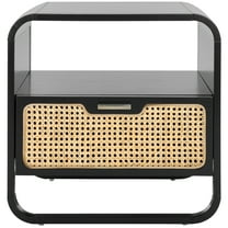 SAFAVIEH Yates Contemporary 1 Drawer Nightstand,Black/Natural Rattan