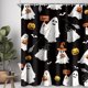 thumbnail image 3 of Cortina de ducha de tela con forma de fantasma de Halloween, con dibujos animados divertidos y espeluznantes, calaveras, para niños en blanco y negro, para fiestas navideñas, con ganchos, 3 of 5