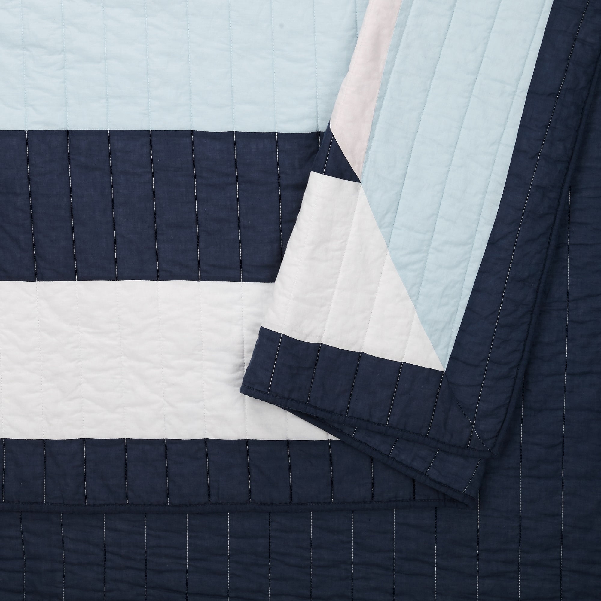 Makers Collective Diamond Patchwork Blue 3-Piece Quilt Set, Full/Queen