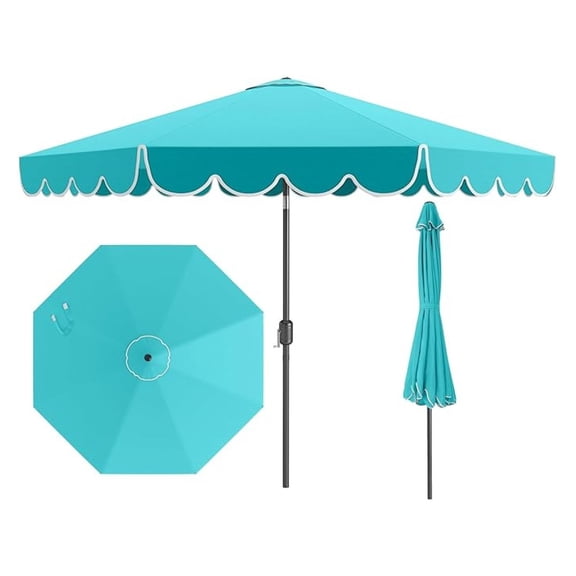 BOBOKY 10 FT Patio Umbrella, 2-Tiers Scalloped Outdoor Table Market Umbrella with Tilt Adjustment, Crank, 8 Sturdy Ribs for Pool, Deck, Backyard (Turquoise)