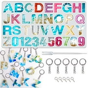 Angle View: STARUN Alphabet Resin Silicone Molds with Key Rings Screw Eye Pins Plastic Disposable Transfer Pipettes Jewelry Resin Casting Molds Epoxy Resin Molds for DIY House Number, DIY Resin Keychain