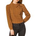 thumbnail image 1 of INSPIRE CHIC Women's Wear-to-Work Tops Checks Bow-Tie Neck Long Sleeve Blouses 2XL Brown, 1 of 7