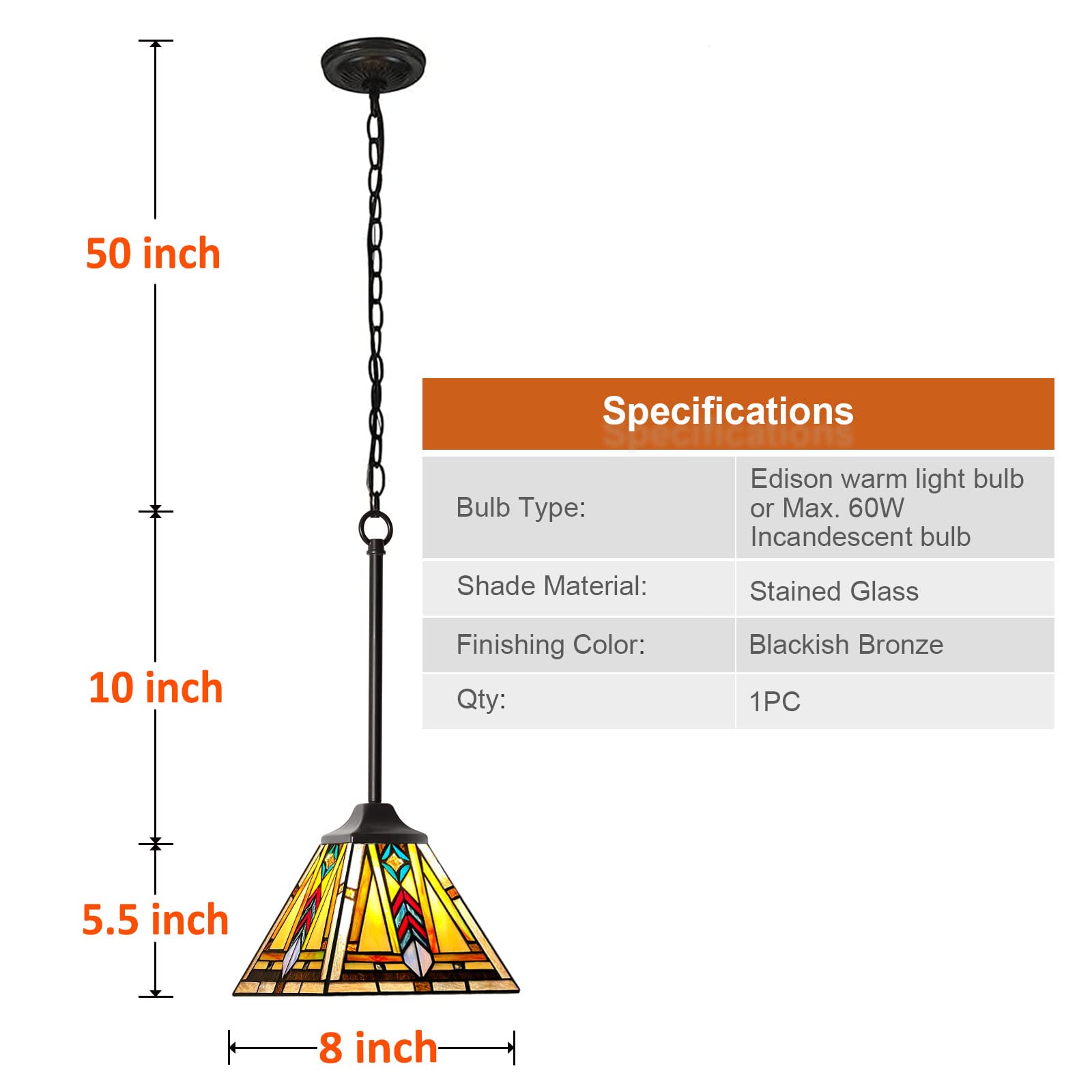 Tiffany Pendant Light Fixtures 8 inch Wide Kitchen Island Lighting Handmade Stained Glass Lamp Shade Hanging Lamp