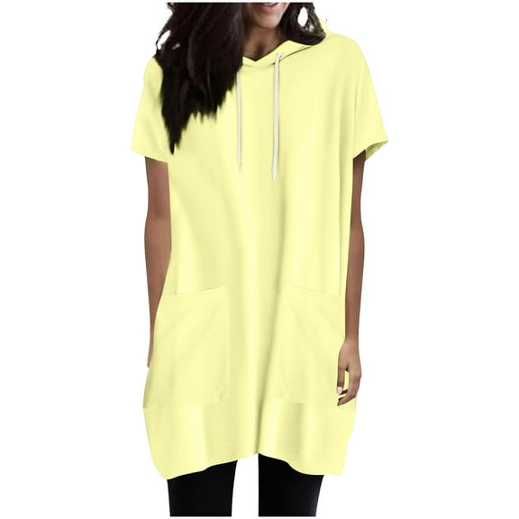 Posijego Women's Short Sleeve Hoodie Tops Summer Casual Tunic Top Hooded Pullover Shirts with Pockets