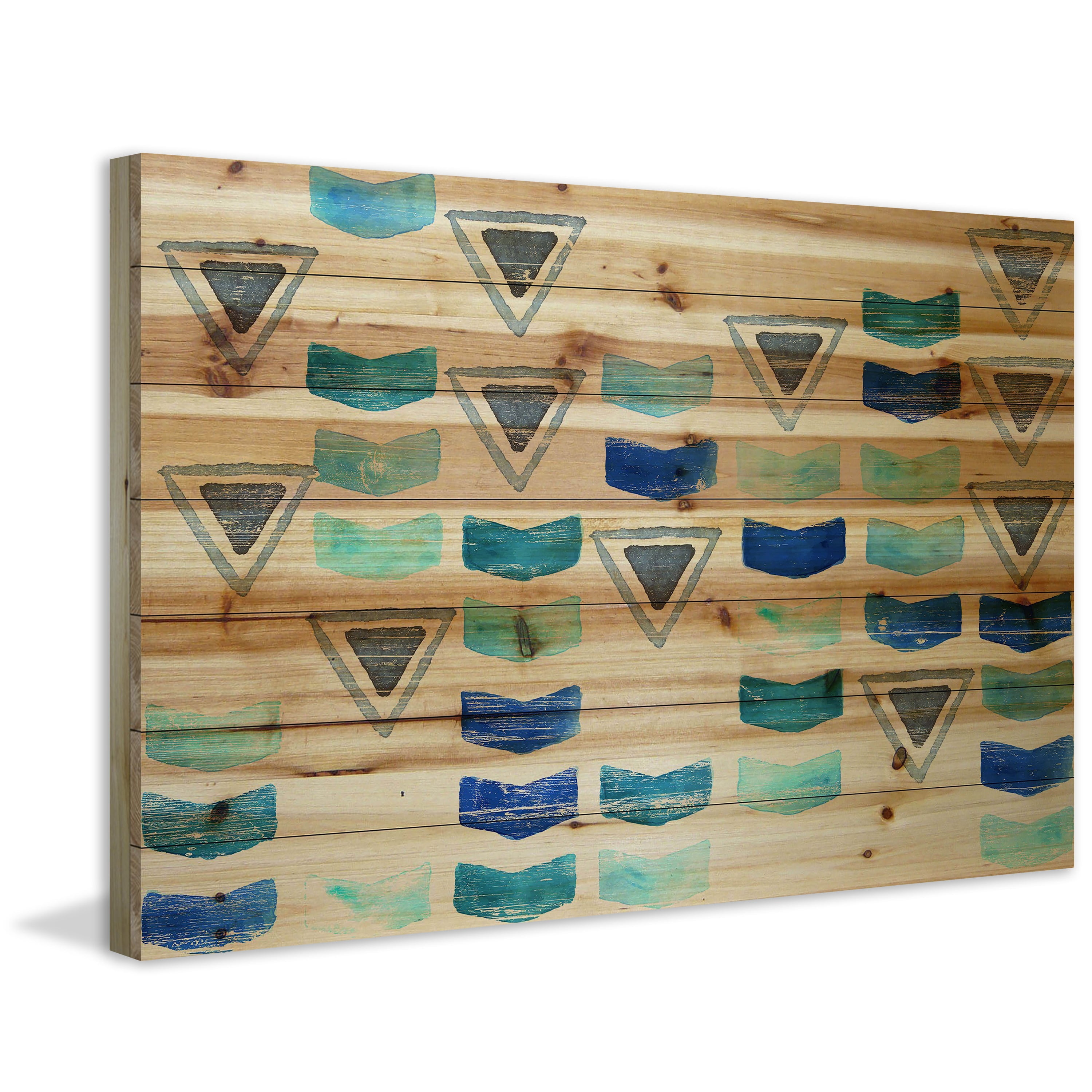 Marmont Hill - "Floating Triangles" Painting Art Print on Natural Pine Wood