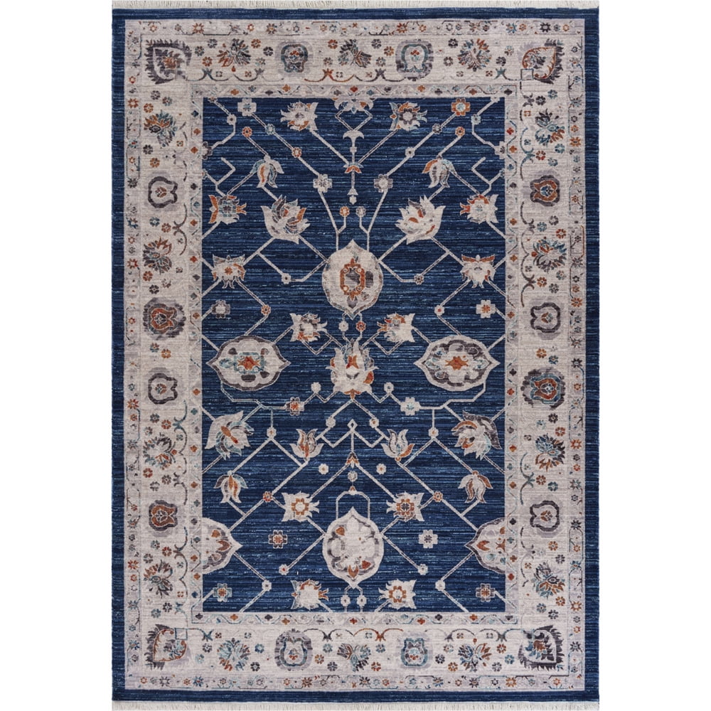 LR Home Persian Floral Navy Blue & Cream 5x8 Area Rug