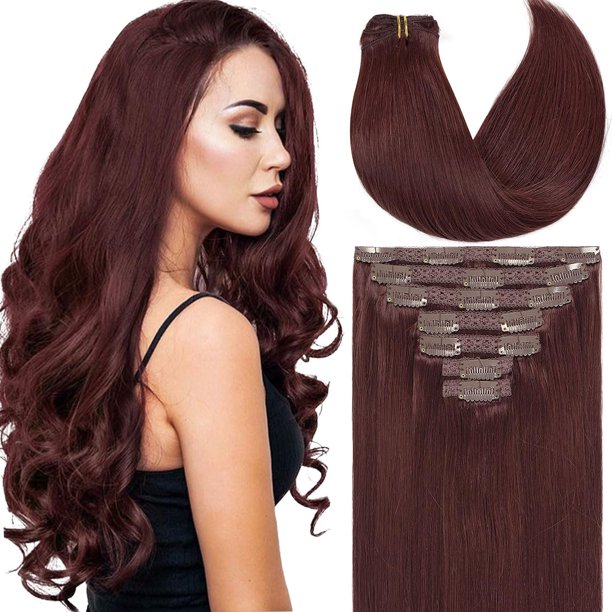 Caliee Extensiones de cabello con clip en cabello humano con clip en extensiones de cabello de doble trama sin costuras de alta calidad, 7 unidades, 4.23 oz, cabello sedoso, recto y grueso, extensione