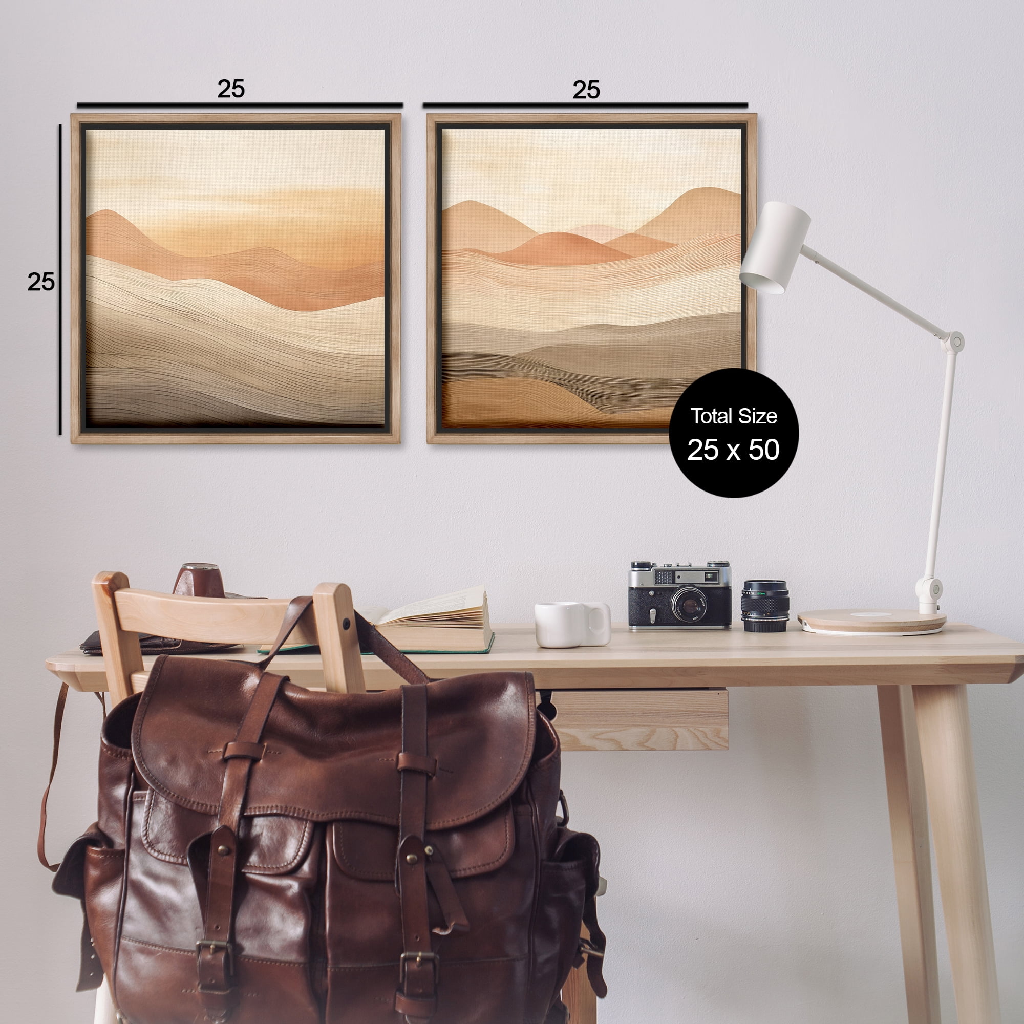 Stupell Industries Sweeping Desert Dunes Landscape & Nature Painting Brown Floater Framed Canvas Art Print Wall Art, 25 x 25, Set of 2