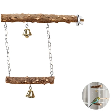 Parrot Perch Wood for Medium Birds, Natural Pepper Wood Bird Perch for Parrots with Bells, Double Layer Bird Claw Grinding Toy and Cage Accessory for Cockatiels, Budgies, Lovebirds