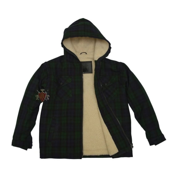 Green/Dark Blue Hoodies Lumberjack Sherpa Wool Fabric Lined Black Watch Tartan