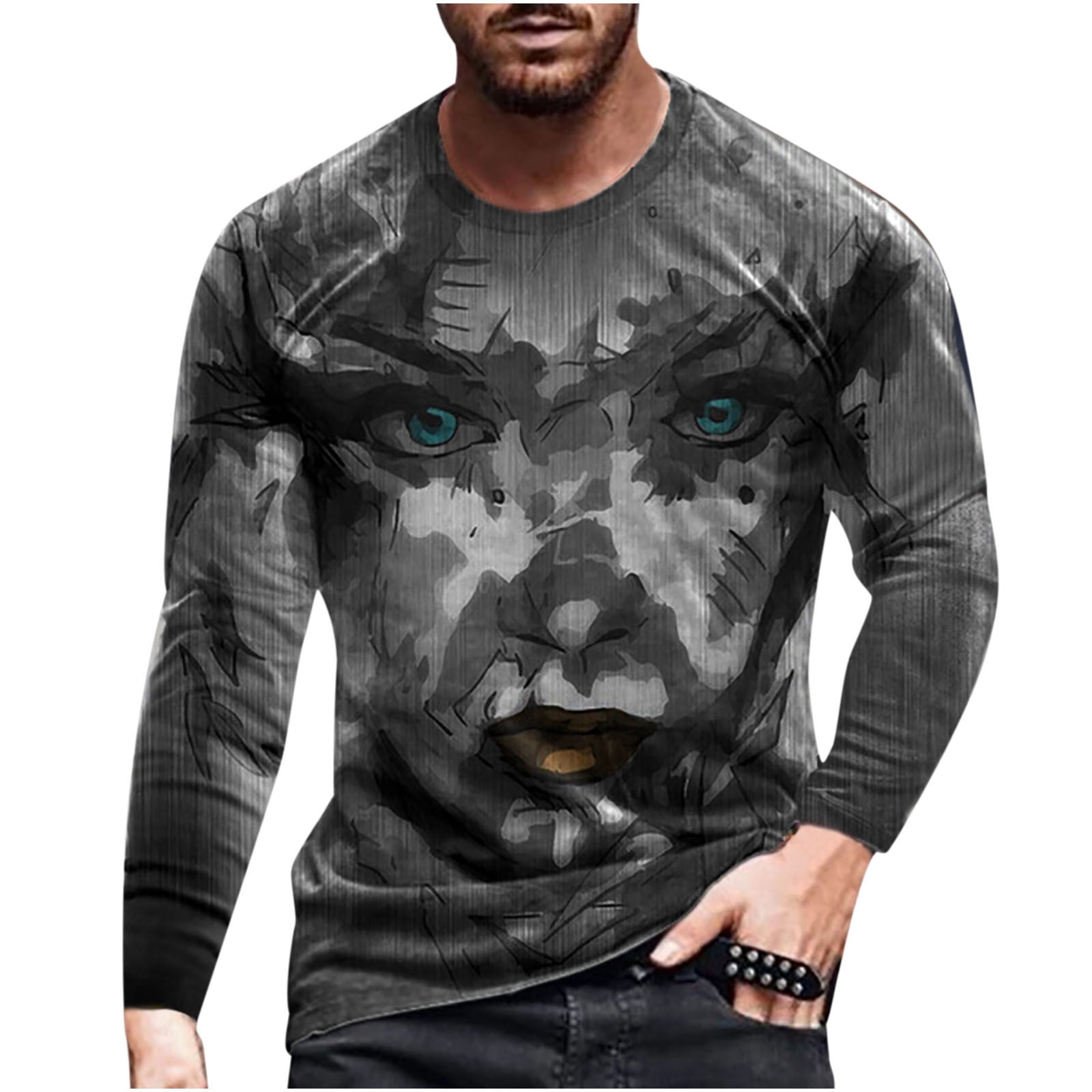 cllios Graphic T-shirts for Men Summer Casual 3D Print Shirt Vintage Long  Sleeve Top Round Neck Fitness Muscle T Shirts 
