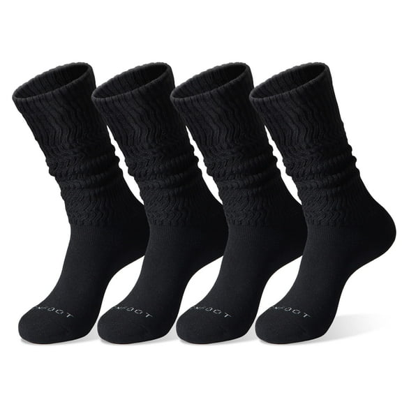 MONFOOT Women's 4-Pack Soft Slouch Extra Long Knee High Boot Socks Black Large